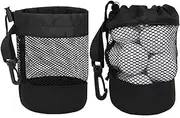 Yeanifeana 2-Pack Black Nylon Mesh Golf Ball Bags with Drawstring Closure & Hooks, Durable Golf Ball Storage Organizer Pouches (6.5x5.5 Inches)