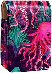 Travel Lipstick Organizer Case,Lipstick Case Portable Makeup Bag with Mirror,Turtle Fish Sea Horses and Octopus