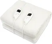 Laura Hill Heated Electric Blanket Double Size Fitted Fleece Underlay Winter Throw - White