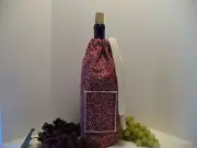 SALE! Red Flower Pattern- Fabric/Lined Wine/Gift Bag- Drawstring & Front Pocket