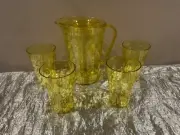 New Tupperware Beautiful Elegant Yellow Prism Pitcher & Glasses Sheerly Acrylic