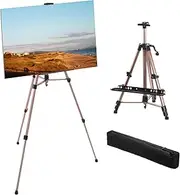uxcell Painting Easel Stand, 21" to 61" Adjustable Aluminum Metal Tripod Artist Display Easel with Portable Bag Paintbrush Tray for Table/Floor Painting, Drawing, Champagne