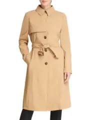 Donna Karan Button Belted Long Trench Coat Camel sz L~NWT