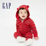 GAP 嬰兒裝 LOGO虎紋熊耳刷毛連帽外套-紅色(762799)