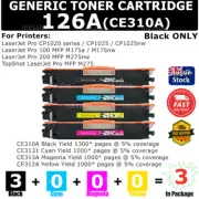 3 Generic Toner 126A CE310A Black For HP CP1025nw Pro100 M175nw Pro