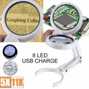 Dimmable Magnifying Glass With 8 LED Lamp Magnifier Stand Desk Table Magnifier
