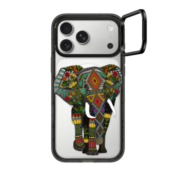 iPhone 17 Pro Max Impact Ring Stand Case MagSafe Compatible floral elephant transparent