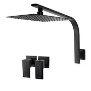 ACA WELS Square 10'' Ultrathin Stainless Steel Rainfall Shower Head Gooseneck Wall Arm Twin Taps Black