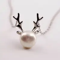 在飛比找樂天市場購物網優惠-925純銀項鍊 珍珠吊墜-獨特經典麋鹿角造型母親節生日情人節