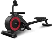 LSG GR-02 Rowing Machine with 16 Levels of Magnetic Resistance, LCD Display with Workout Data, Heavy-Duty Cast Iron Flywheel, Quiet Belt Drivetrain, Transport Wheels, Padded Handle, Commercial Rollers