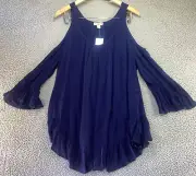 NWT Live And Let Live Womens Blue Long Sleeve Cold Shoulder Rayon Blouse Size 1X