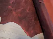 3-4oz RED CRAZY HORSE OIL-TAN LEATHER HIDE DISTRESSED PULL-UP PANEL/SHEET/SCRAP