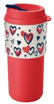 NEW Tupperware ECO+ To Go Travel Cup Tumbler Red, White and Black HEART Print