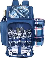 Hap Tim Picnic Basket Backpack for 4 Person with Insulated Leak Proof Cooler Compartment,Wine Holder,Fleece Blanket,Cutlery Set,Perfect for Beach Camping Party,Gifts for Boys Girls,Blue (AU-36079-BL)