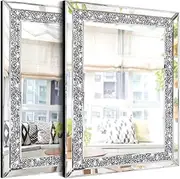 [ZOLAPI] 2PCS Crystal Rhinestone Diamond Wall Mirror.Brilliant Hand-Spliced Glass Mirror.Accent Decorative Mirror for Hallway/Bathroom/Bedroom（11”x15”）
