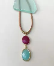 Artisan Sundance Charm Necklace suede brown cord handmade gemstone jewelry
