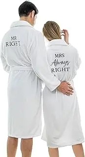 [Jecery] 2 Pcs His and Hers Robes Plush Kimono Matching Robes for Couples Mrs Always Right and Mr Right Personalized Monogrammed Robes for Women Men Christmas Anniversary Wedding Engagement Gifts, White