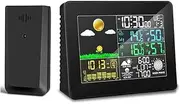 JSEIAJB Weather Station Indoor Outdoor LCD Thermometer Humidity Snooze Alarm Clock Sunrise Sunset Calendar Forecast