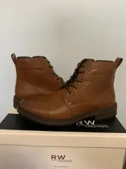 Robert Wayne Jefferson Cognac Leather Lace up Boots Size 9.5 Mens New NWB