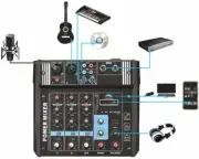 TEYUN PA4 Professional 4-Channel Audio Mixing Console with AMP Stage US Plug