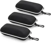 [SteelFever] 3pcs Sunglasses Case, Hard Shell Eyeglasses Glasses Case Portable Travel Holidays Glasses Box with Plastic Hook (silver zipper)