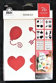 76 Alphabet Letters Numbers Symbols & Holiday Stencils 6 Sheets Plaid Folk Art