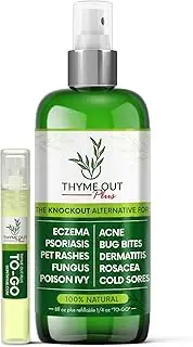 Thyme Out Plus for Eczema, Psoriasis, Acne, Dermatitis, Rosacea, Cold Sores, Pet Rashes, Bug Bites, Poison Ivy, Any Skin Inflammation - 8oz Bottle Plus Travel Sprayer
