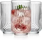 Glaver's Drinking Glasses Set of 8. 17oz Vintage Drinking Cups. Ripple Cocktail Glasses, Ribbed Drinking Highball Glass Cups. Arch Designed Art Deco Glassware for Water Juice Coffee.