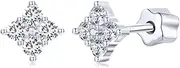 [Generic] Moissanite earrings flat back - White Gold Plated Four Leaf Clover Jewelry Stud Screw Back 925 Sterling Silver, Medium, Stainless Steel, Cubic Zirconia