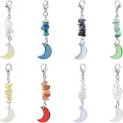 [KitBeads] 40Pcs 8 Colours Natural Gemstone Charms Healing Stone Crescent Charms Moon Charms with Lobster Claw Clasps for Keychain Purse Backpack Bulk, Acrylic, No Gemstone