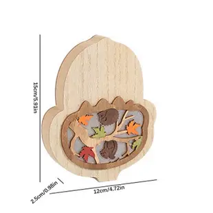 【老友珍品閣】創意木製工藝品頭鷹松鼠擺件 豐收節派對裝飾 木雕發光家居擺件