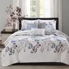CALM SPA CHIC BLUE LIGHT GREY IVORY WHITE BRANCH LEAF SOFT QUILT & PILLOWS SET
