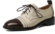 [TinaCus] Women's Genuine Leather Closed Square Toe Low Chunky Heel Handmade Lace Up Oxford Pump Shoes