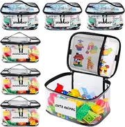 8Pack Clear Toy Storage Bag with Name Tag& Manual Pocket, Waterproof Transparent PVC Toy Organizer Case for Lego Bricks, Board Games, Building Blocks, Puzzles