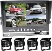 Elinz 9" Splitscreen Monitor 4PIN Colour CCD IR Night Vision Rearview Reversing 120 Degree Wide Field View 600TVL IP68 Built in Speakers Sunshade Design 4X Cameras Package 12V 24V