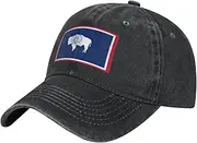 [BEIRIJL] Wyoming State Flag Washed Cowboy Baseball Cap for Adults - Stylish and Breathable Hat with Adjustable Strap
