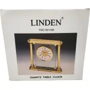 Vintage LINDEN Quartz Mantel Desk Alarm Clock Gold Heavy Japan Box Instructions