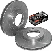 Front Dimple Drilled + Slotted Disc Rotors + Brake Pads for Toyota Landcruiser FZJ105 FZJ78 FZJ79 HDJ78 HDJ79 HZJ105 HZJ78 HZJ79 VDJ76 VDJ78 VDJ79 1998 to 2019