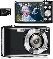 48MP Point and Shoot Digital Camera with Macro Mode, 4K HD Compact Digital Camera with Flash 16x Zoom Anti Shake 2.88 inch IPS Screen Small Digital Camera 32GB SD Card for Teens Kids Seniors