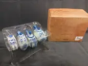 Pier One English Tea Time Porcelain White & Blue Teapot Napkin Rings Set of 4