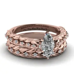 玫瑰金填充梨形鑽石結婚戒指套裝