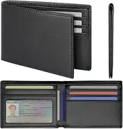 [SIGFYER] Leather Wallets for Men, Blifold Slim Mens Wallet Rfid Blocking, Black, Slim