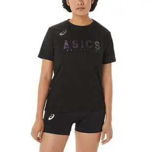 Asics [2052A301-001] 女 短袖 上衣 T恤 運動 排球 日本版型 吸濕快乾 柔軟 舒適 亞瑟士 黑