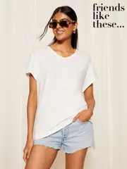 Friends Like These Ivory White Short Sleeve Slub Tunic T-Shirt (B77012) | $44