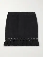 [Cap d’Antibes] Cap d'Antibes - Tasseled Eyelet-embellished Cotton-terry Mini Skirt - Black - medium medium Black