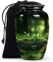 Nature Large Funeral Urns for Adult Human Ashes - Black & Green Funeral Cremation Urn for Mom, Dad, Men & Women - 10 Inch Memorial Tribute