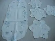 Table runner Germany embroidered 4 placemats coasters white blue silver polyeste