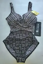 $198 Miraclesuit CRISS CROSS ESCAPE WOMENS UNDERWIRE ONEPIECE SWIMSUIT SZ:8