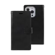 iPhone 15 Plus Flip Wallet Case Cover with Metal Snap-On Fastener - PU Leather & TPU Featuring Front Cover, Multiple Card Holder Slots & Shock Resistance - Black