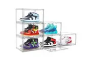 6 Pack Large Acrylic Shoe Box Storage Side Door Open Stackable Boxes Transparent Clear Display Case
